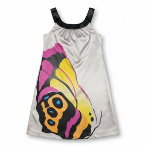BYSI Satin Shift Dress Women's 8/10 Butterfly Print Sleeveless Tie Back Colorblo